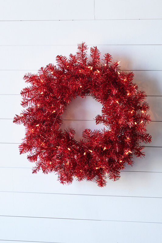 20” Lighted Red Wreath Pre-Lit Artificial Wreath for Holiday, Wall, or Door Décor