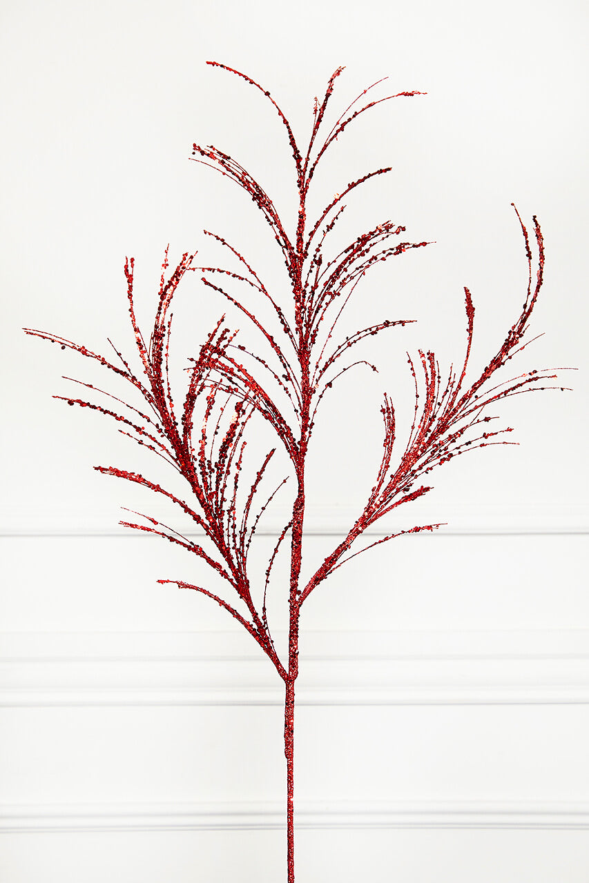 34" Red Glitter Pampas Grass Spray