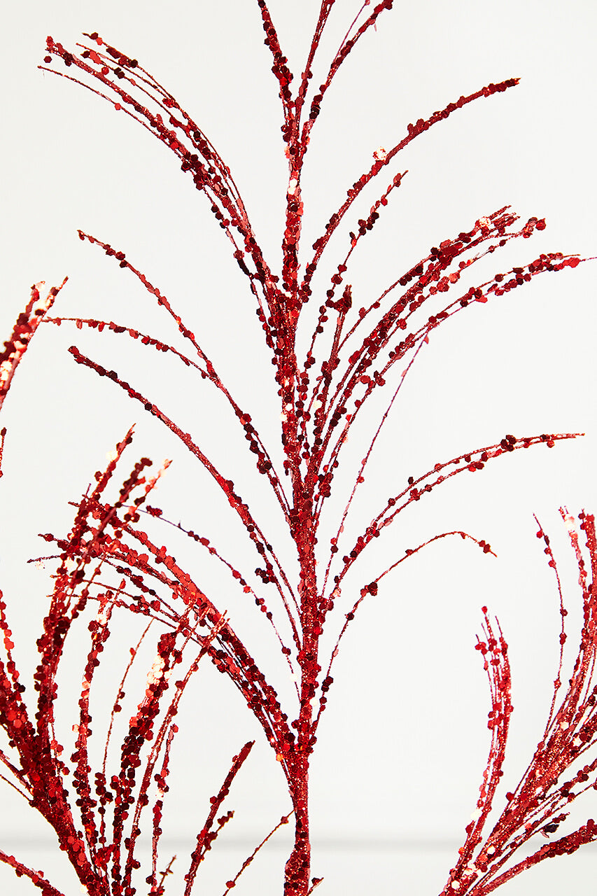 34" Red Glitter Pampas Grass Spray