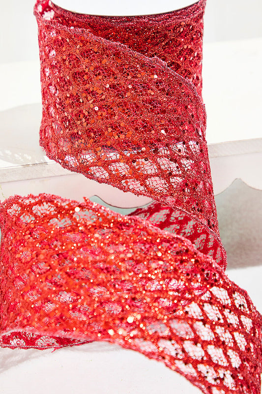4” x 10 Yard Red Mesh Wired Ribbon for Holiday Decor