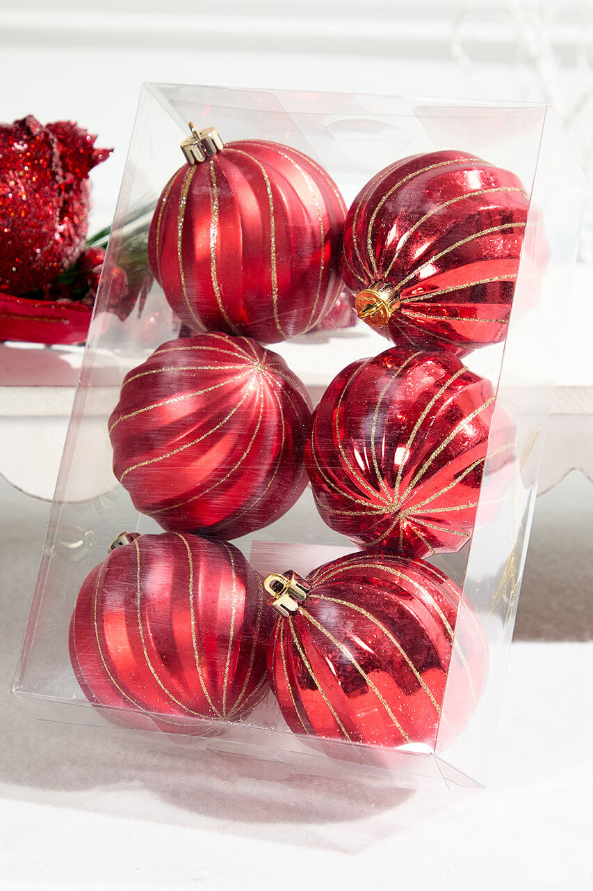 3" Red Shatterproof Christmas Ornaments Boxed Set of 6 Holiday Tree Decorations