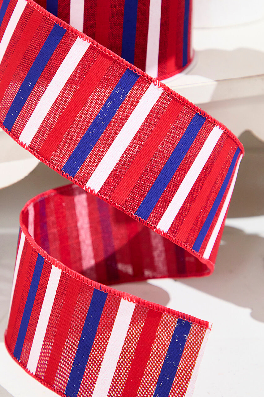 2.5" x 10 Yard Horizontal Stripe Red, White & Blue Ribbon