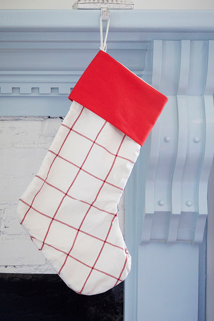 White Christmas Stocking with Red Stripes Classic Holiday Mantel Decoration for Gifts & Festive Display