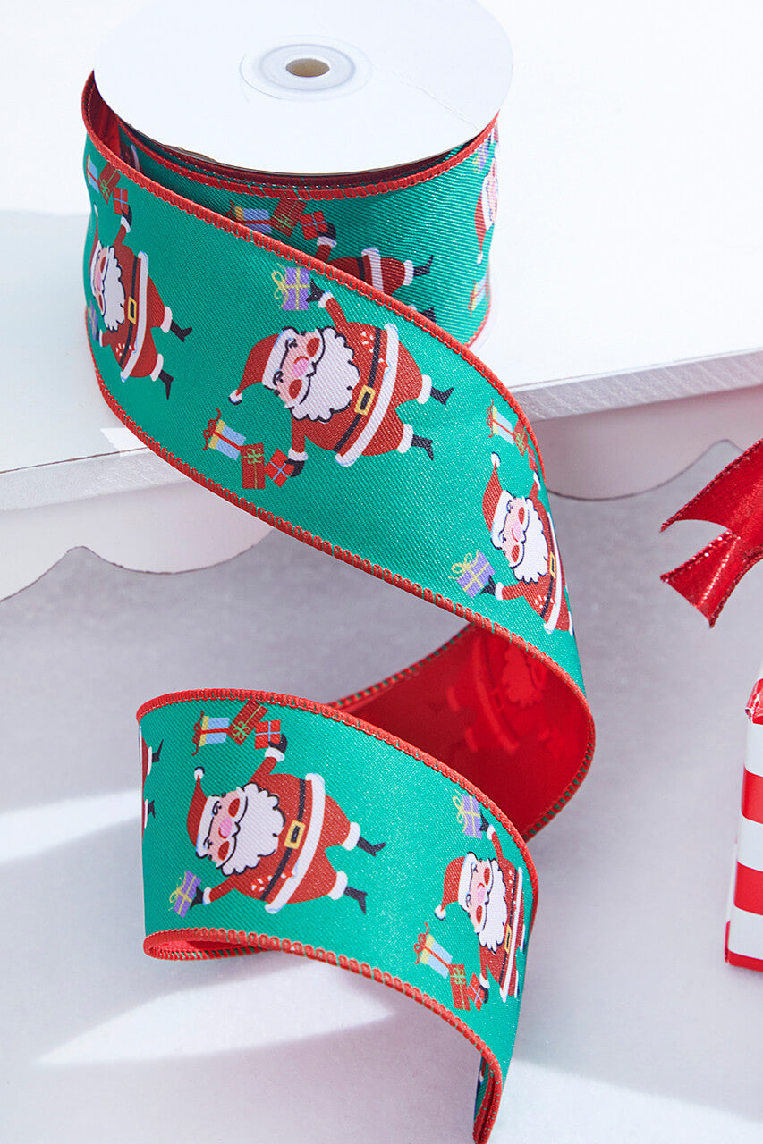 2.5" x 10 Yard Santa Claus Wired Ribbon Festive Christmas Decorating Ribbon