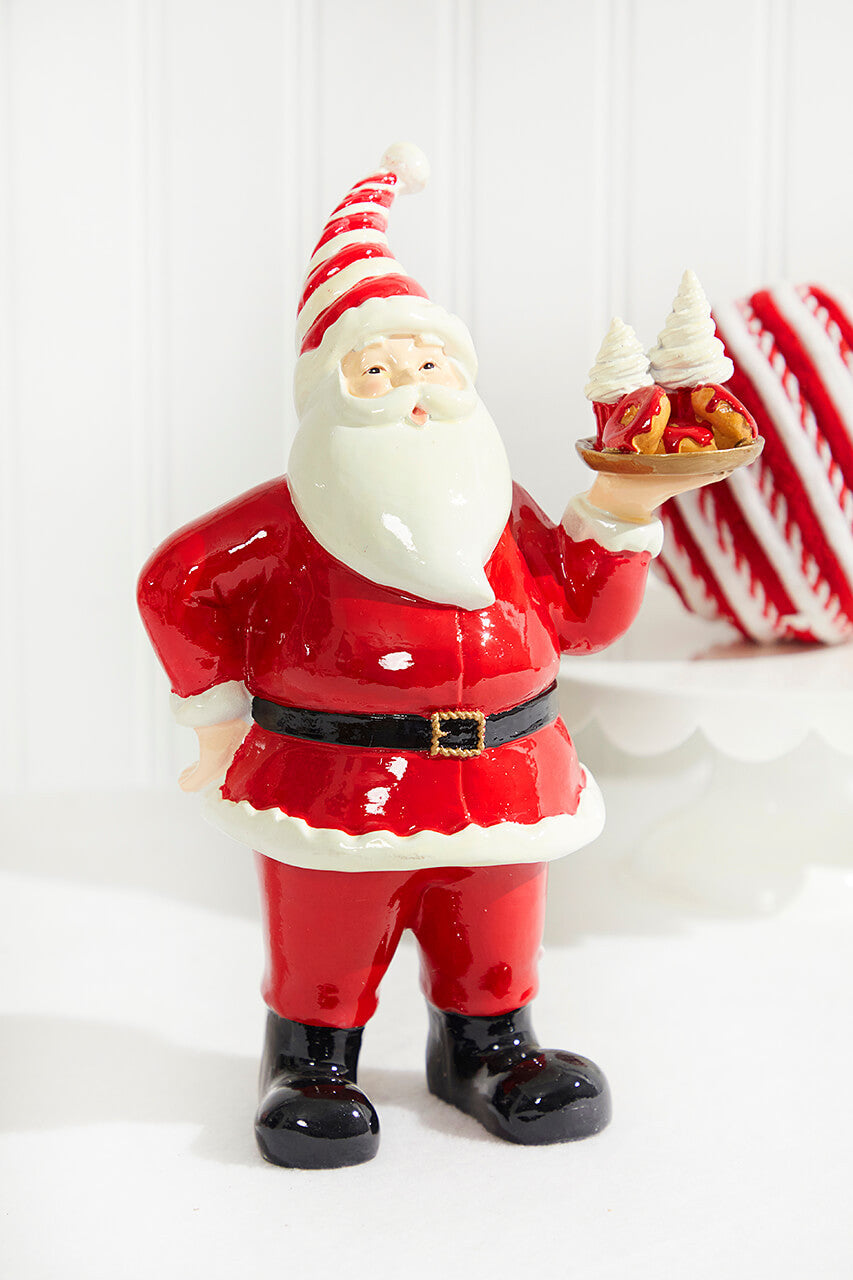 Resin Santa with Dessert Plate Red White Holiday Decoration