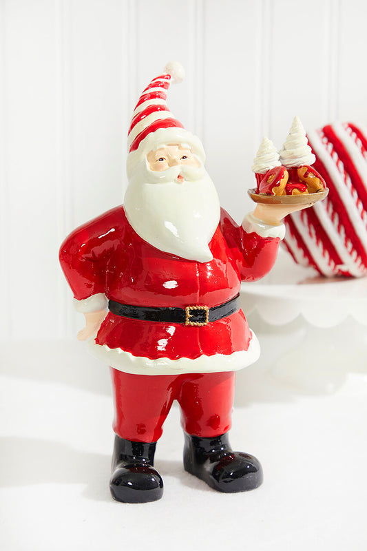 Resin Santa with Dessert Plate Red White Holiday Decoration