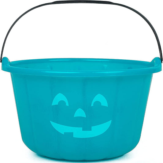 SCS Direct Teal Pumpkin Halloween Candy Treat Bucket 8.5in - Jack O Lantern Trick or Treat Storage Pail Basket | USA Decoration®