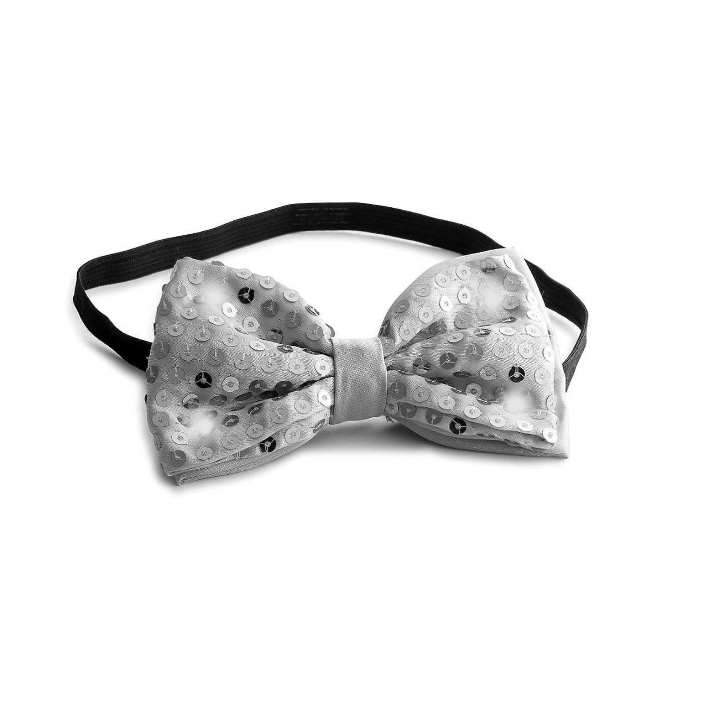 Sequin Bow Tie with LED Lights - Silver