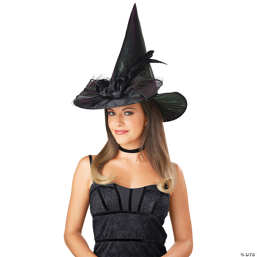 1 Piece(s): Adults Black Witch Hat with Bow & Feather | USA Decoration®