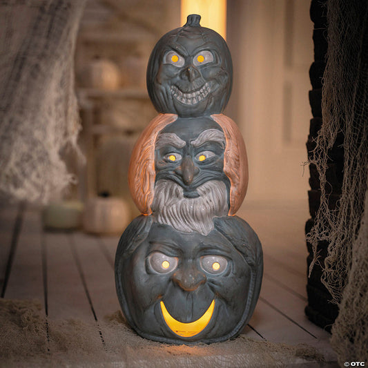 18" Light-Up Hitchhiking Ghosts Pumpkin Stack Halloween Outdoor Decoration | USA Decoration®