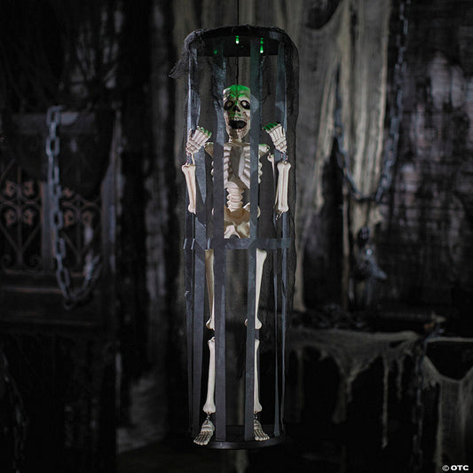 40" Animated Light-Up Skeleton in a Shaking Cage Halloween Decoration | USA Decoration®