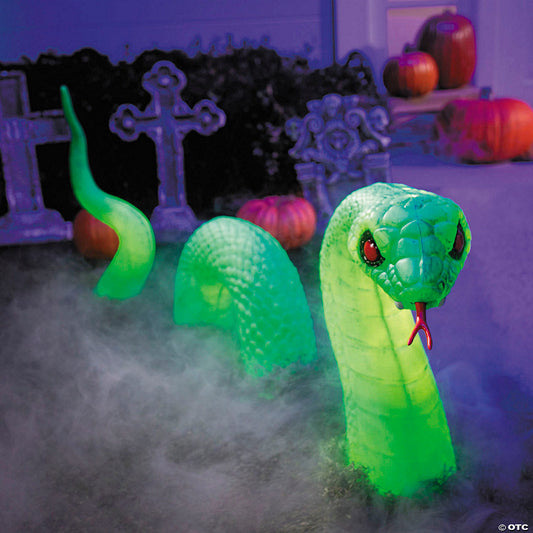 20" Light-Up Green Lawn Snake Halloween Outdoor Decoration | USA Decoration®