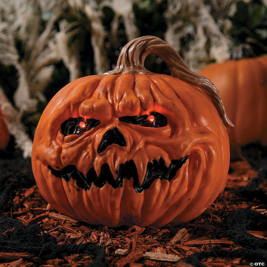 1 Piece(s): 8 1/4" Light-Up Creepy Plastic Pumpkin with Sound Halloween Tabletop Decoration | USA Decoration®