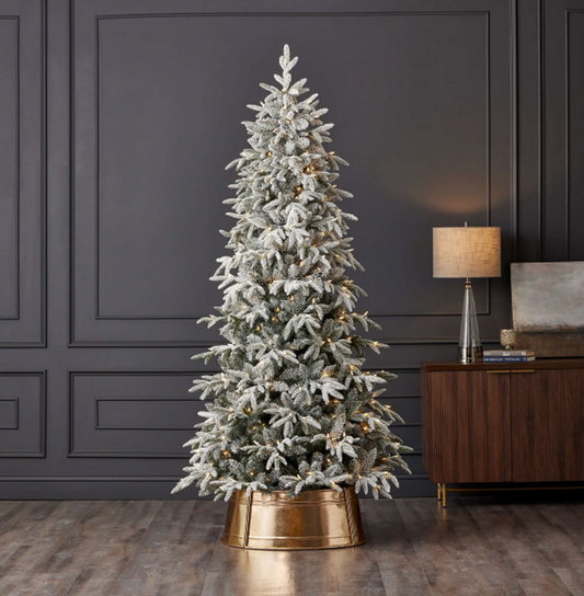 7.5' Shadow Woods Flocked Spruce Tree with 400 Warm White LED Lights Elegant Snowy Holiday Tree