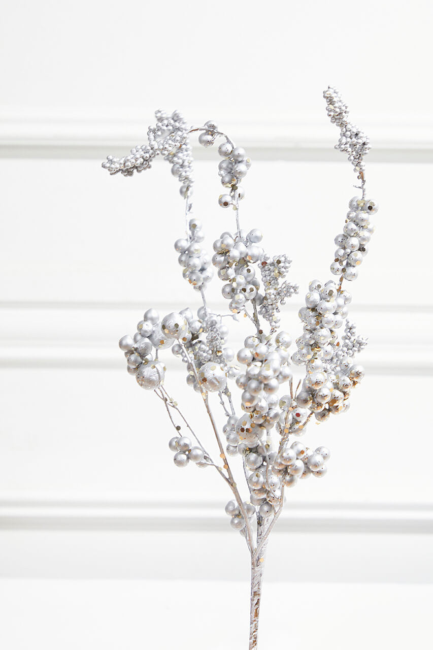 18" Silver Platinum Dew Berry Christmas Spray Elegant Holiday Decor Accent