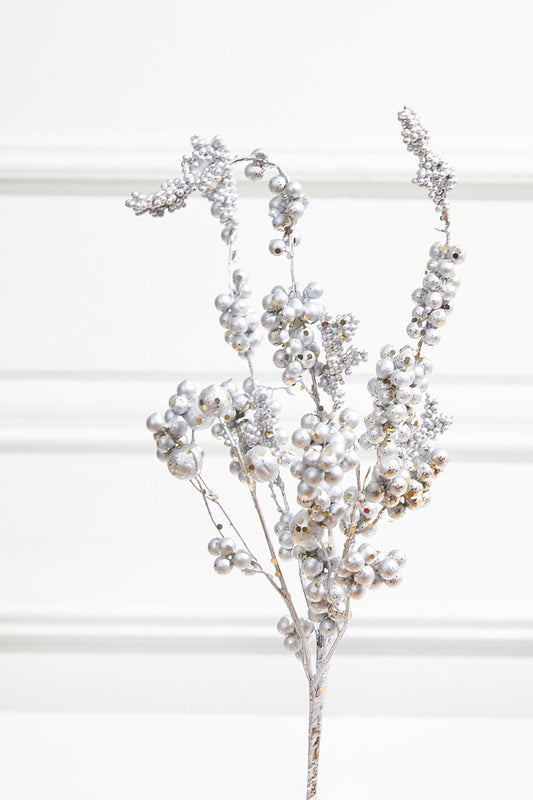 18" Silver Platinum Dew Berry Christmas Spray Elegant Holiday Decor Accent