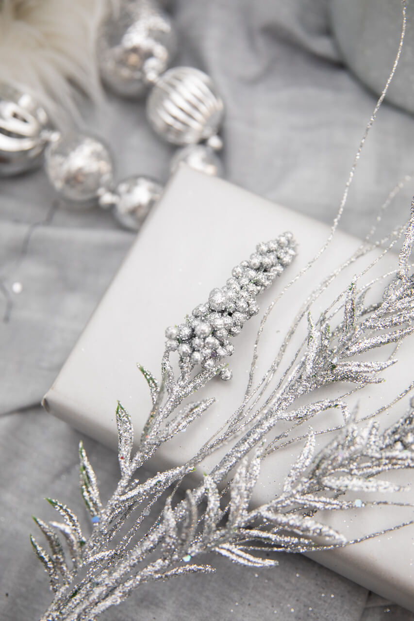 30” Silver Glitter Berry Spike/Twig Christmas Spray