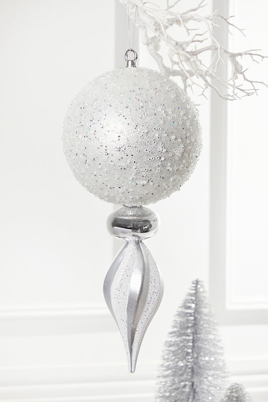 19 Inch White and Silver Finial Ornament for Holiday Decor