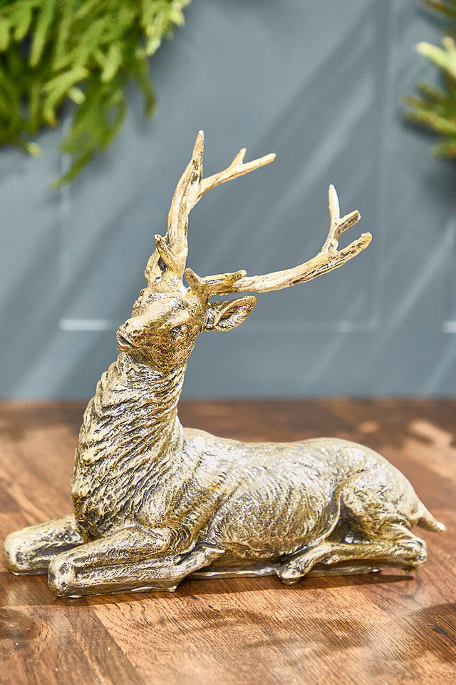 14" Resin Glitter Deer – Champagne Holiday Decor