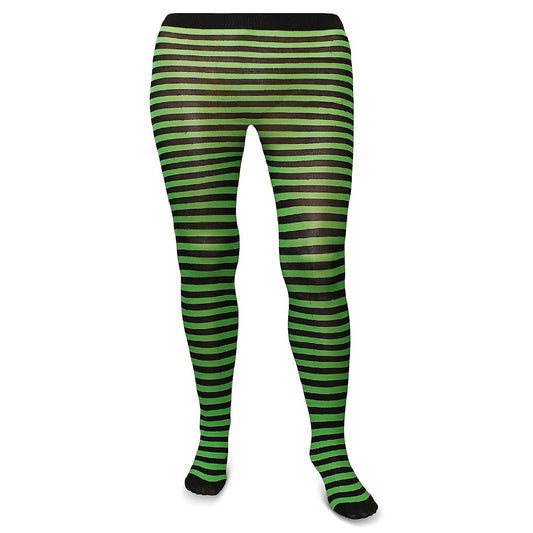 Skeleteen Black and Green Tights - Striped Nylon Stretch Stocking Accessories for Men, Women and Teens | USA Decoration®