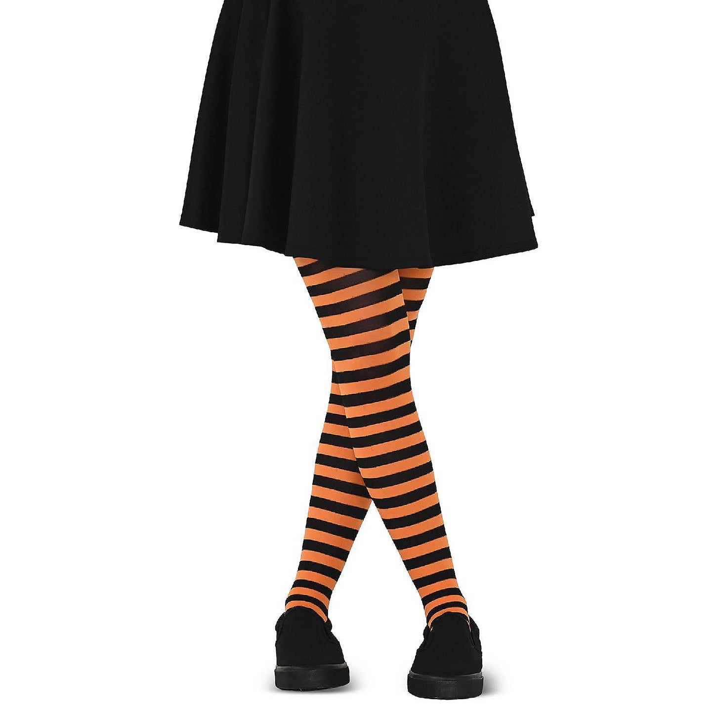 Skeleteen Black and Orange Tights - Striped Nylon Stretch Stocking Accessories for Every Day and Costumes for Men, Women and Teens | USA Decoration®
