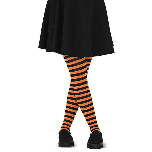 Skeleteen Black and Orange Tights - Striped Nylon Stretch Stocking Accessories for Every Day and Costumes for Men, Women and Teens | USA Decoration®