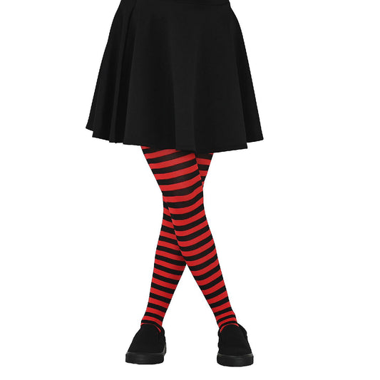 Skeleteen Black and Red Tights - Striped Nylon Stretch Stocking Accessories for Every Day Attire and Costumes for Men, Women and Teens | USA Decoration®