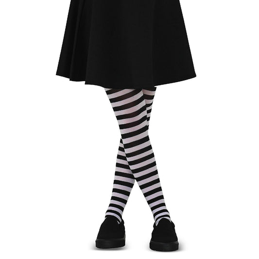 Skeleteen Black and White Tights - Striped Nylon Stretch Pantyhose Stocking Accessories for Every Day Attire and Costumes for Men, Women and Teens | USA Decoration®