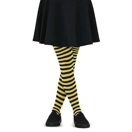 Skeleteen Black and Yellow Tights - Striped Nylon Bumble Bee Stretch Pantyhose Stocking Accessories for Men, Women and Teens | USA Decoration®