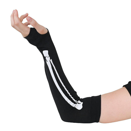 Skeleteen Bone Hand Skeleton Gloves - Costume Accessories Fingerless Skeleton Stretch Elbow Gloves for Adults and Children