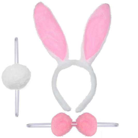 Skeleteen Bunny Rabbit Easter Costume Set - White and Pink Ears, Bow Tie and Tail Accessories Kit for Kids of All Ages Halloween