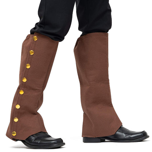 Skeleteen Faux Suede Steampunk Boots - Over The Shoe Brown Costume Boots Accessories with Gold Buttons for Medieval and Renaissance Costumes for Adults and Children. | USA Decoration®