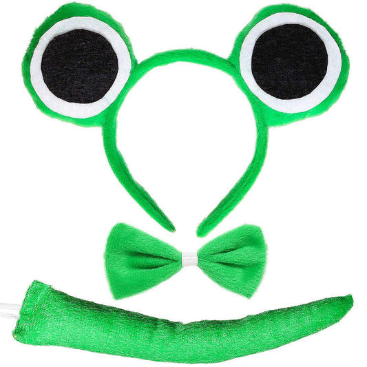 Skeleteen Frog Costume Accessories Set - Plush Green Frog Eyes Headband, Bowtie and Tail Toad Accessory Kit for Kids and Toddlers