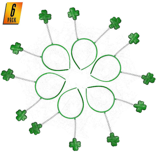 Skeleteen Glitter Shamrock Headband Boppers - St Patricks Day Irish Green Shamrock Head Band Party Favors Supplies Accessories - 6 Pieces