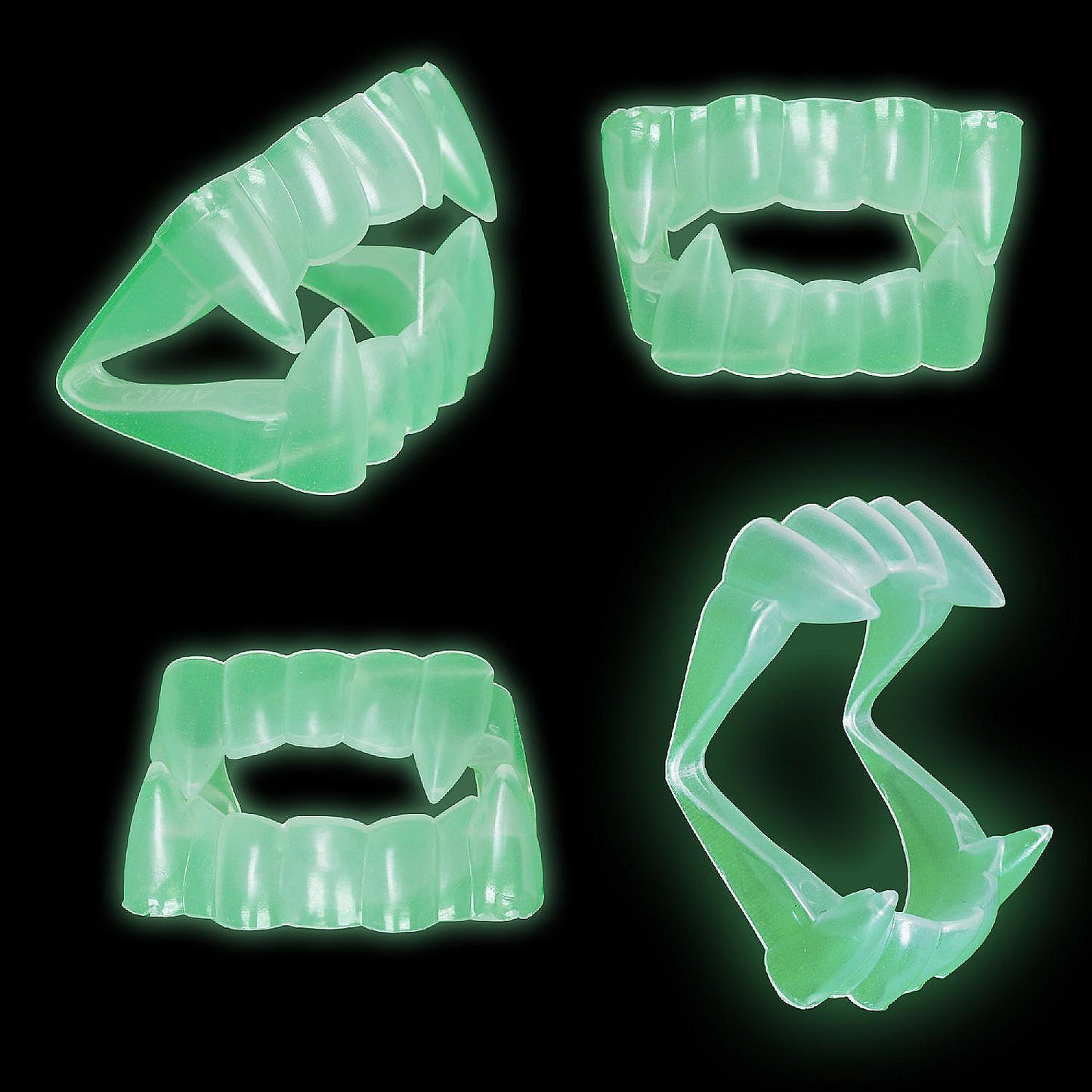 Skeleteen Glowing Clear Vampire Fangs - Glow In The Dark Transparent Dracula Teeth - 12 Pack | USA Decoration®