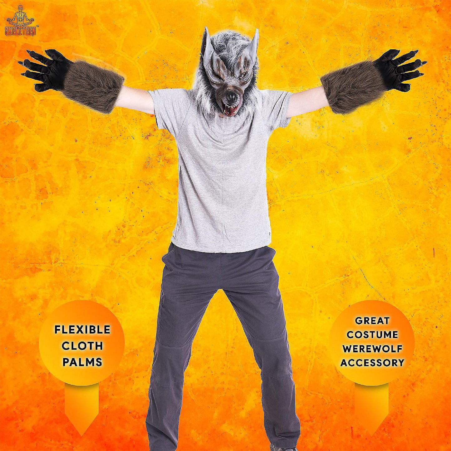 Skeleteen Werewolf Hand Costume Gloves - Brown Hairy Wolf Claw Hands Paws Monster Costume Accessories for Kids and Adults | USA Decoration®