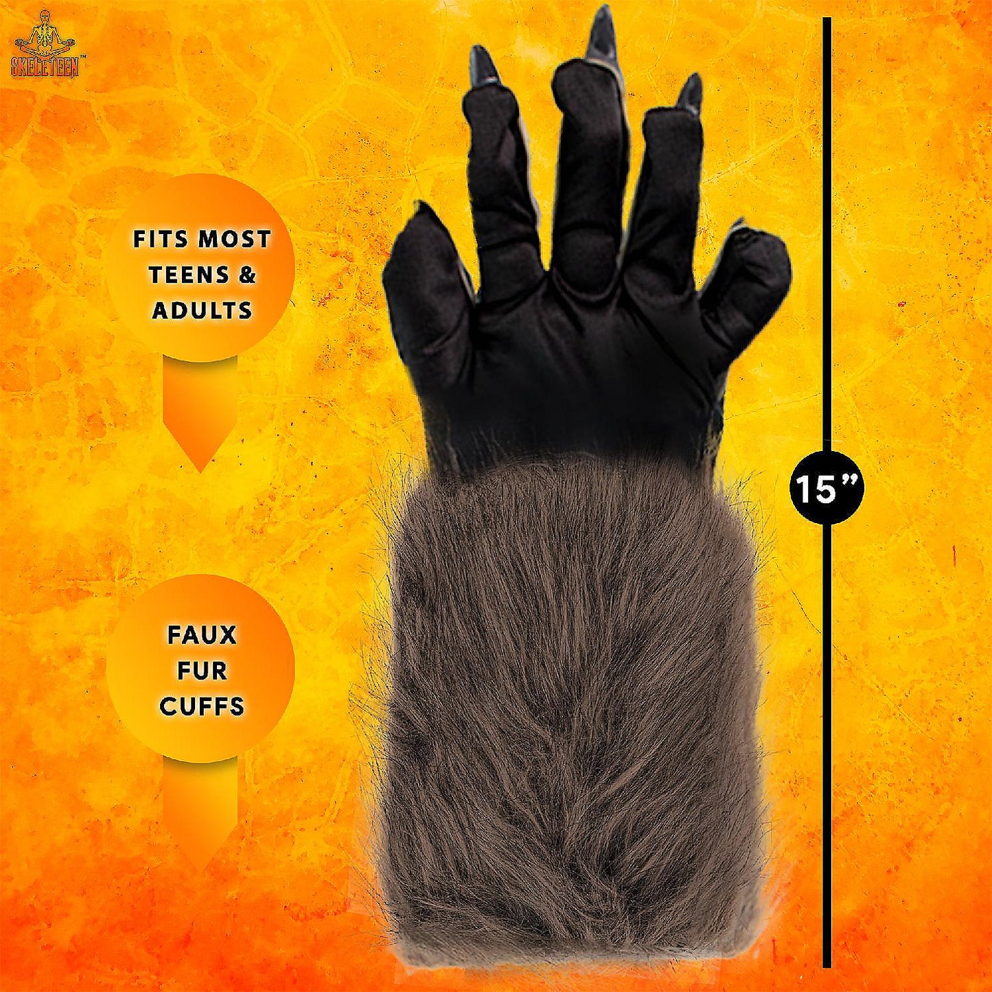 Skeleteen Werewolf Hand Costume Gloves - Brown Hairy Wolf Claw Hands Paws Monster Costume Accessories for Kids and Adults | USA Decoration®
