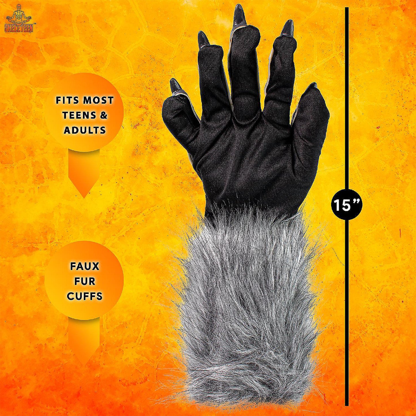 Skeleteen Werewolf Hand Costume Gloves - Grey Hairy Wolf Claw Hands Paws Monster Costume Accessories for Kids and Adults | USA Decoration®