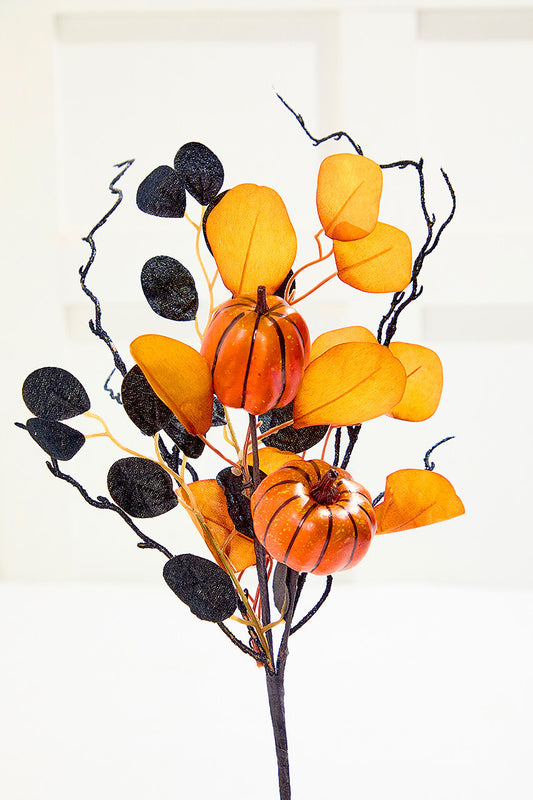 20" Pumpkin Eucalyptus Spray Autumn-Inspired Decorative Accent.