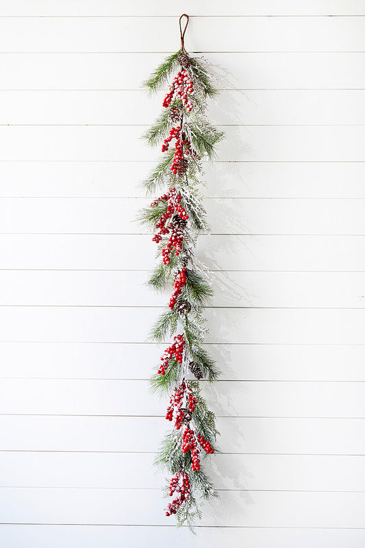 5' Mixed Pine and Snow Berry Garland Festive Winter Décor
