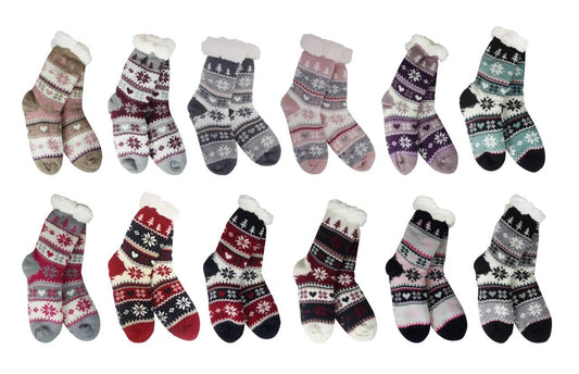 Snowflake, Tree & Heart Knit Thermal Slipper Socks with Non-Slip Grippers