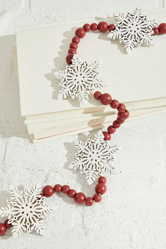 48" Beaded Snowflake Garland Elegant Winter Holiday Decor with Frosted Beads and Snowflake Accents