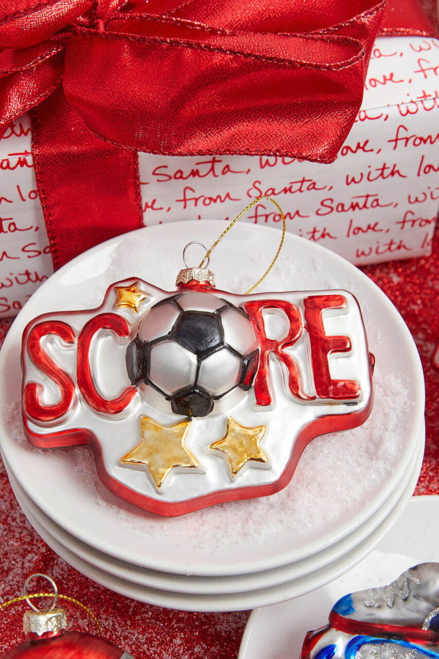 Soccer Sports Ball Glass Ornament 4 Inch Christmas Decoration