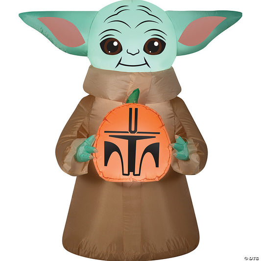 1 Piece(s): 42" Blow-Up Inflatable Star Wars The Mandalorian Grogu the Child with Pumpkin & Built-In LED Lights Outdoor Yard Decoration | USA Decoration®