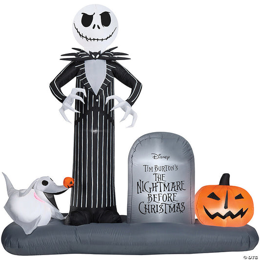 74" Blow-Up Inflatable Nightmare Before Christmas Jack Skellington in Graveyard with Built-In LED Lights Outdoor Yard Decoration | USA Decoration®