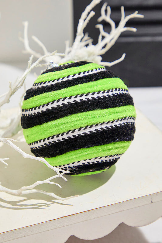 5" Green Velvet Stripe Ball Ornament Modern Holiday & Halloween Accent
