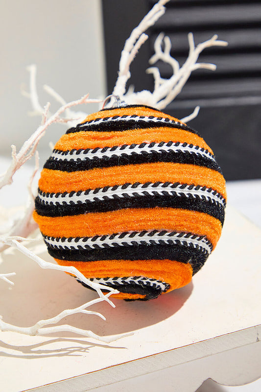 5" Orange Velvet Stripe Ball Ornament Elegant Halloween Accent