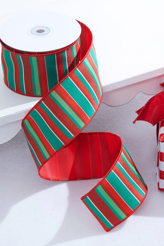 2.5 Inch x 10 Yard Red/Green Holiday Stripe Wired Ribbon