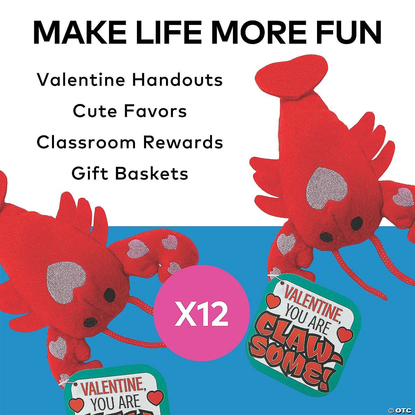 Stuffed Lobster Valentine Exchanges with Card for 12 | USA Decoration®