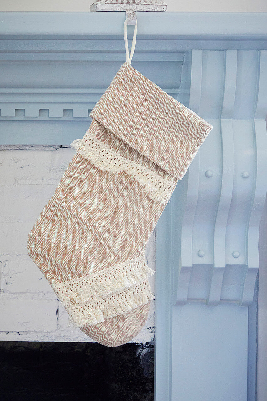 Tan Chevron Pattern Stocking Christmas Holiday Decoration